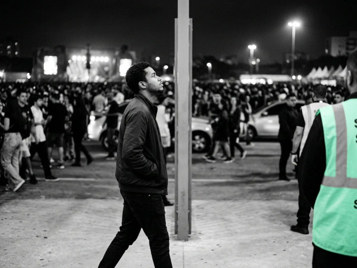 A fan walking through an open gate with nothing in his hands
