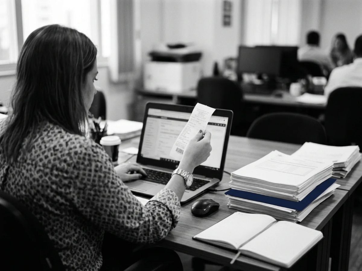 An auditor checking a receipt against her own record